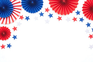 Fototapeta premium 4th of july background with red white and blue paper fans