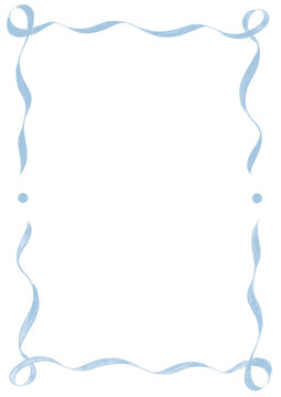 Light Blue Wavy Ribbon Frame with Dots wedding menu invitation border hand drawn baby shower decoration a4 a5 a6 birthday engagement pastel party funfair style bachelorette bachelor vintage retro