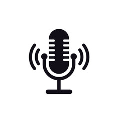 Vintage microphone illustration with sound waves in black  