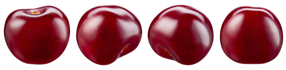 Cherry isolated png. Sour cherry on white or transparent background. Cherries no background collection. Sour cherries png set. Cherry top view.  Full depth of field.
