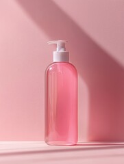 care beauty cosmetic product luxury pump bottle with pink sunlight background