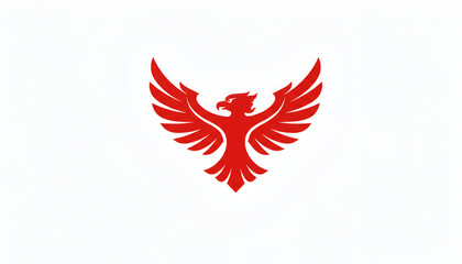 A powerful and elegant image featuring a pure white background. In the center, a bold red illustration of a Garuda bird is displayed in a sleek, modern shape. The Garuda design is clean and minimalist