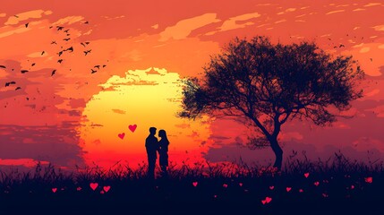 Obraz premium Couple sharing a quiet sunset moment together as a simple act of love on Valentine Day
