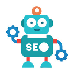 funny cartoon robot with speech bubble