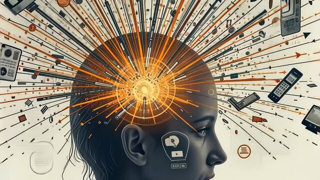 Abstract representation of thought explosion with technology elements  