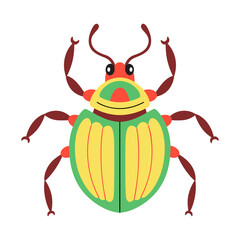 Colorful beetle. Stylized bug with symmetrical design and vibrant colors. Hand drawn Minimalist design, clean lines modern flat illustration style. For nature themed designs or childrens illustrations