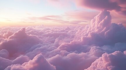 Naklejka premium Clouds illuminated by soft sunset hues for peaceful nature and sky backgrounds soft dreamy vaporwave Serene clouds illuminated by soft sunset hues. pastel kawaii fantasy