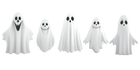 Obraz premium 3D Illustration Of Five White Ghosts Halloween Characters With Expressions