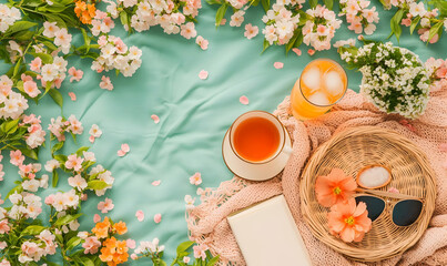 Dreamy Flat Lay of Sunglasses and Floral Vibes for Lifestyle Aesthetic