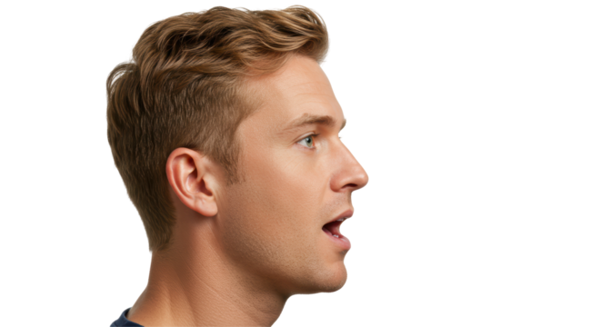 Isolated Man Side View Open Mouthed