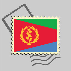 Obraz premium Eritrea flag postage stamp. Isolated vector illustration on grey post stamp background