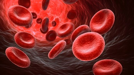 Blood cells flowing vessel, circulatory system, medical illustration