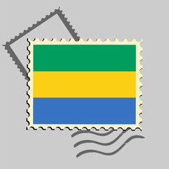 Gabon flag postage stamp. Isolated vector illustration on grey post stamp background