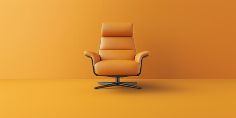 Obraz premium Modern orange armchair against a vibrant orange backdrop creates a stylish and cozy atmosphere for relaxation and contemporary decor