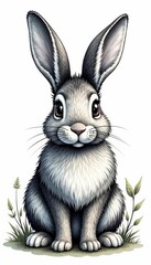 Obraz premium A hand-drawn illustration of a black and white rabbit, perfect for nature or wildlife designs , black and white, fluffy, nature