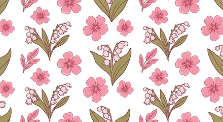 Delicate Pink Floral Pattern Soft Botanical Illustration AI Generated