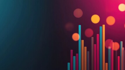 Obraz premium A colorful abstract design featuring vertical bars and circular shapes against a dark background, creating a dynamic visual effect.
