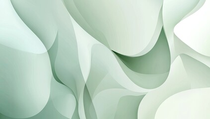 Abstract, flowing shapes in soft pastel shades of mint green and white