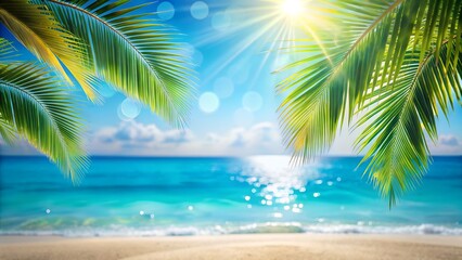 Fototapeta premium tropical beach with palm trees landscape background Design