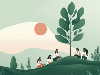 A serene gathering of women in nature, promoting harmony and connection.