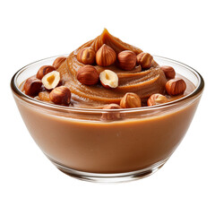 Hazelnut Dream: A mouthwatering image of smooth, creamy hazelnut butter, generously adorned with whole hazelnuts, artfully presented in a glass bowl. 