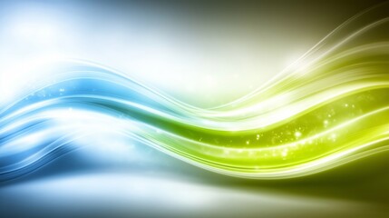 Obraz premium Background with glowing light blue and green lines, particles of data flowing in the air. abstract technology background. green wave tech background