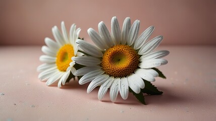 Fototapeta premium Two daisies on a pastel background symbolize simplicity and purity.