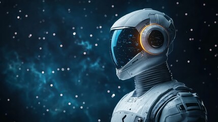 A futuristic astronaut in a sleek helmet gazes into the starry cosmos, highlighting the wonders of space exploration and technology.
