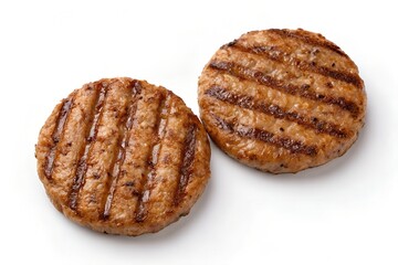 Grilled Burger Patties with Grill Marks for BBQ or Burger Concept on White Background