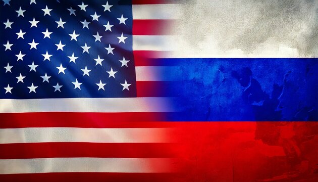 EE.UU. y Rusia: enfrentamiento entre las banderas estadounidense y rusa.