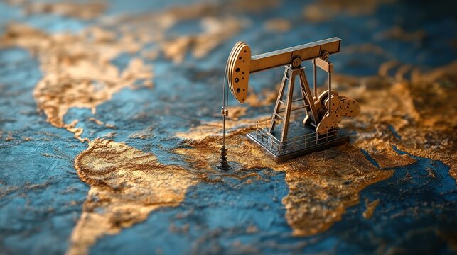 Oil pump jack on a world map.