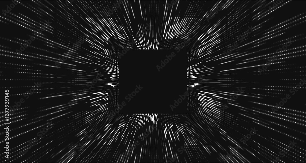 Poster black and white tunnel background. abstract techno digital background. big data visualization. data 
