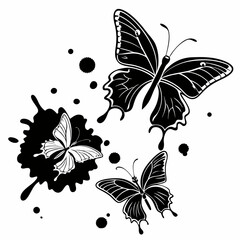 Set of Black ink vector stains. collection of black paint, ink brush strokes, brushes, lines, grungy Isolated on white background. Vector illustration