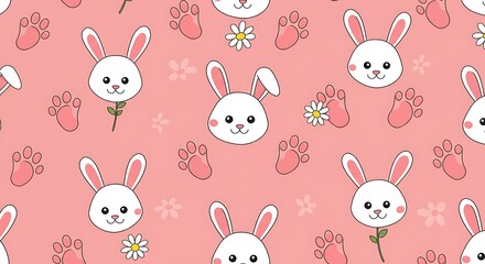 Adorable Bunny Pattern Pastel Pink Delight AI Generated