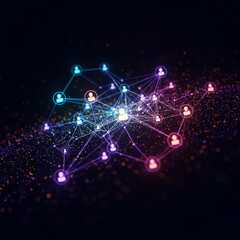 Abstract Social Network Connection with Glowing People Icons