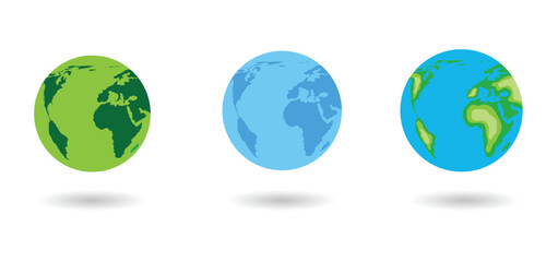 Planet Earth Different Colors Set Isolated on White. Geography and space objects vector art