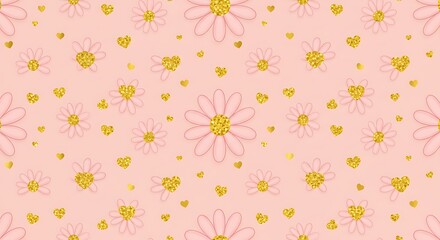 Fototapeta premium Golden Daisies & Hearts AI Generated
