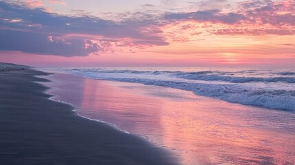 Fototapeta premium Pink sunrise over ocean beach.