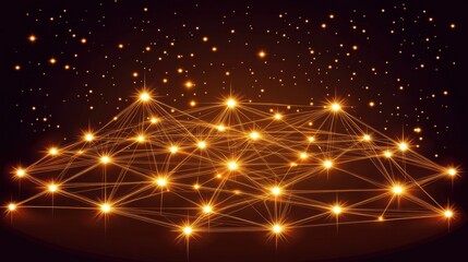 Fototapeta premium Golden Network of Glowing Lights on Dark Background