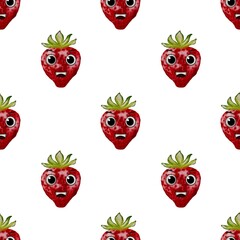 Fun strawberry and avocado pattern in watercolor design for playful textile applications