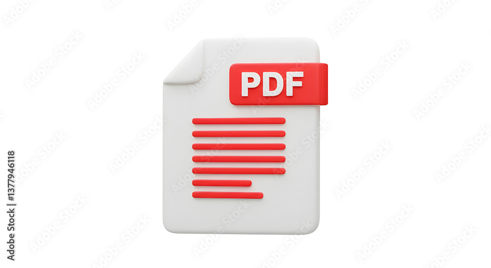 Fototapete pdf file format icon 3d rendering vector illustration