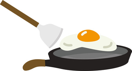 Fried Egg in a Pan with Spatula flat
