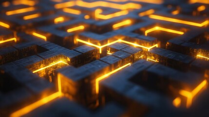 Fototapeta premium A captivating exploration of a digital maze with glowing lines, representing technology, complexity, and modern design