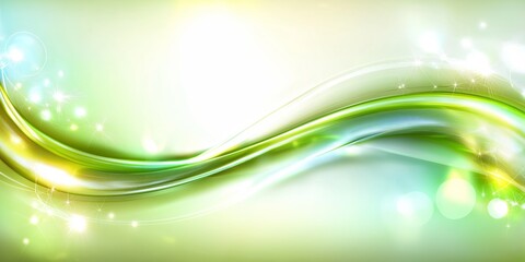 Obraz premium Background with glowing green lines and particles of data flowing in the air. abstract technology background. green wave tech background