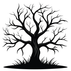 Obraz premium Black vector tree silhouette with spring branches and floral art