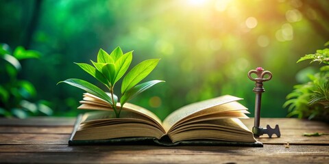 Unlocking Nature's Wisdom A Young Sprout Emerges from an Open Book, Symbolizing Growth, Knowledge, and the Secrets of the Natural World