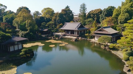 A scenic autumn view of Tokyo's parks with golden ginkgo leaves lining the paths
