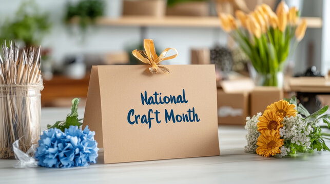 Handcrafted greeting card celebrating national craft month with colorful flowers