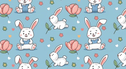 Fototapeta premium Adorable Bunny Pattern Pastel Delightful Springtime Illustration AI Generated