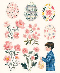 Illustration of a cute and cozy sticker set design about Easter